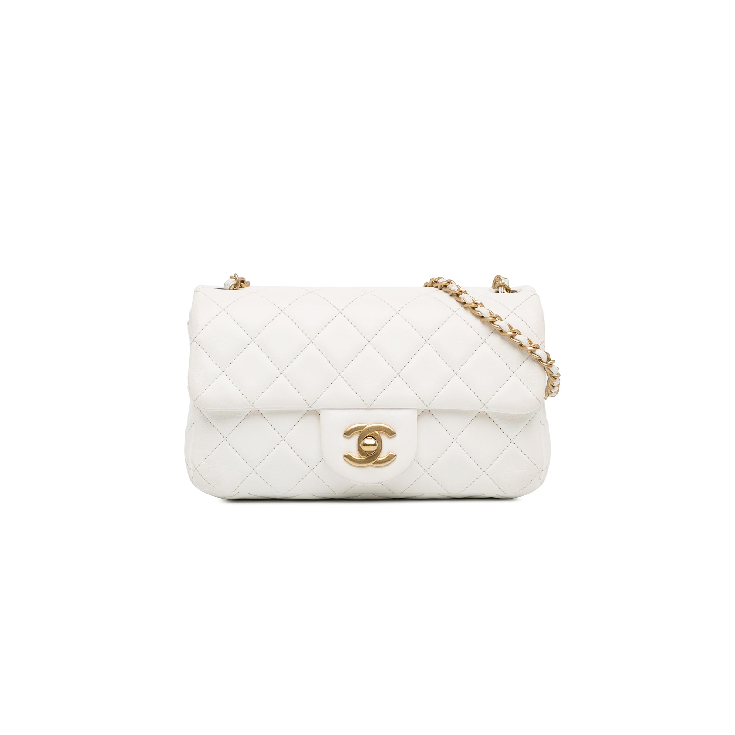 CHANEL MASTER GOLD BALL FLAP BAG LARGE MINI WHITE (20*13*7cm)